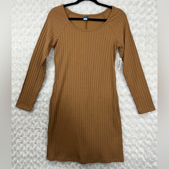 Old Navy Womens Brown Ribbed Knee-Length Long-Sleeved Dress - Picture 1 of 8
